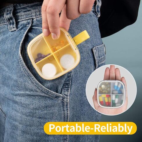 علبة حبوب دواء صغيرة مكونة من 4 أقسام، منظم حامل حبوب السفر، صندوق خالٍ من مادة BPA (أبيض، 4 شبكات) in Kuwait