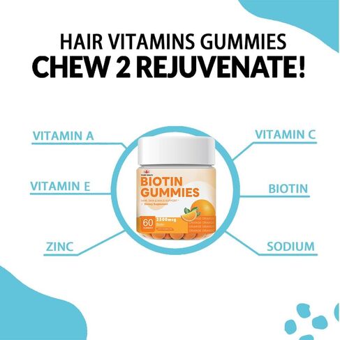YILING Hair Gummies Vitamins Extra Strength Biotin 2500mcg, Vitamins C, E for Women & Men - Vegan Gummies Hair, Skin & Nails Biotin Supplement, Sweet Orange Flavor -60 Count in Saudi Arabia