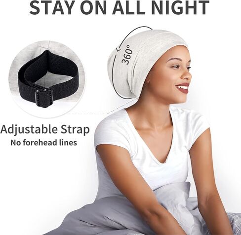 Satin Lined Hair Bonnet for Sleeping, Sleep Cap for Women and Men with Adjustable Strap, Stay On All Night Hair Wrap, Black, Pack of 1 in Saudi Arabia