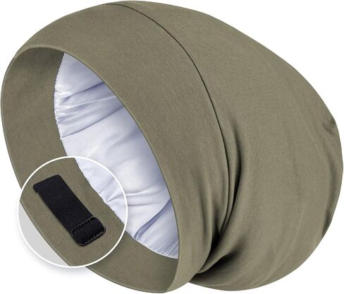 Satin Lined Hair Bonnet for Sleeping, Sleep Cap for Women and Men with Adjustable Strap, Stay On All Night Hair Wrap, Black, Pack of 1 in Saudi Arabia