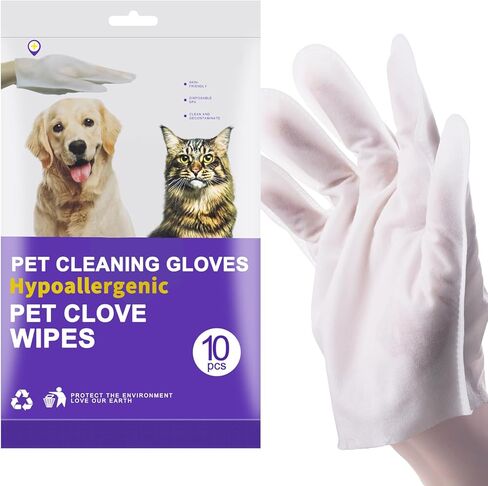 مستلزمات حمام الكلاب من لوباكا، مناديل مبللة للحيوانات الأليفة بدون شطف، قفازات تنظيف وإزالة الروائح الكريهة، قفازات استحمام للحيوانات الأليفة مناديل للعناية اليومية والسفر، لا تسبب الحساسية - 10 قطع in Kuwait