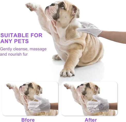 مستلزمات حمام الكلاب من لوباكا، مناديل مبللة للحيوانات الأليفة بدون شطف، قفازات تنظيف وإزالة الروائح الكريهة، قفازات استحمام للحيوانات الأليفة مناديل للعناية اليومية والسفر، لا تسبب الحساسية - 10 قطع in Kuwait