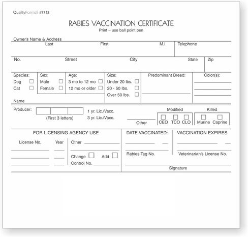 Veterinarian, 3-Part Rabies Vaccination Certificates for Cats & Dogs (100 Sets per Package) in Saudi Arabia