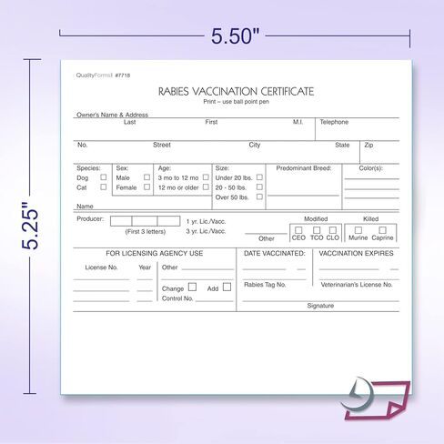 Veterinarian, 3-Part Rabies Vaccination Certificates for Cats & Dogs (100 Sets per Package) in Saudi Arabia