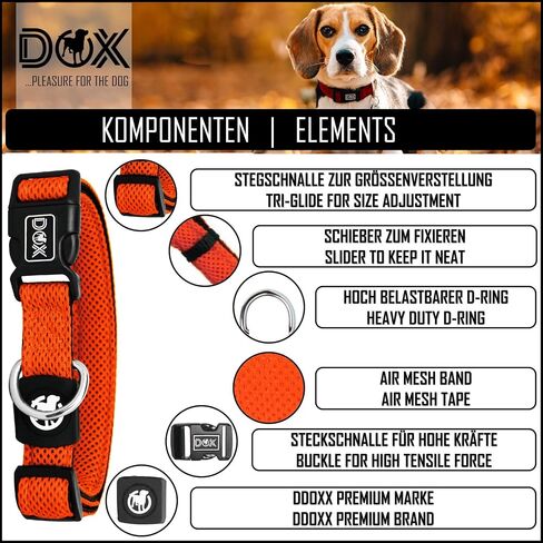 DDOXX Airmesh Dog Collar - Strong and Adjustable Collars Dogs - XS (Orange) in Kuwait