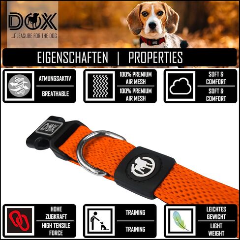 DDOXX Airmesh Dog Collar - Strong and Adjustable Collars Dogs - XS (Orange) in Kuwait