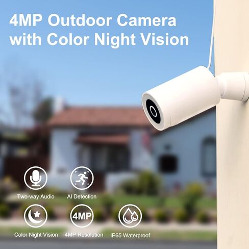 كاميرا مراقبة خارجية سلكية 4 ميجابكسل 2 كيه، مراقبة خارجية بشبكة واي فاي 2.4 جيجا مع ضوء كشاف لأمن المنزل، صفارة إنذار مدمجة، رؤية ليلية كاملة الألوان، مقاومة للطقس IP65، كشف الحركة، صوت ثنائي الاتجاه in Kuwait