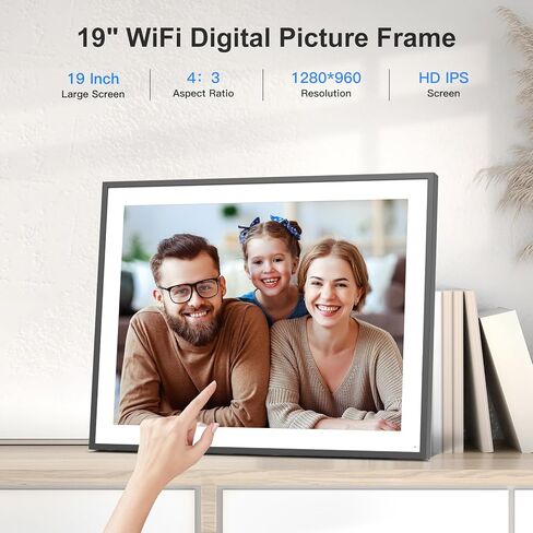 إطار صور رقمي ذكي مقاس 19 بوصة ثنائي الواي فاي - إطار صور رقمي كبير بسعة 64 جيجابايت، شاشة تعمل باللمس، وظيفة كاملة، مستشعر حركة، مشاركة الصور ومقاطع الفيديو عبر التطبيق أو البريد الإلكتروني على الفور، يمكن تثبيته على الحائط in Kuwait