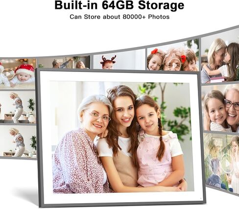 إطار صور رقمي ذكي مقاس 19 بوصة ثنائي الواي فاي - إطار صور رقمي كبير بسعة 64 جيجابايت، شاشة تعمل باللمس، وظيفة كاملة، مستشعر حركة، مشاركة الصور ومقاطع الفيديو عبر التطبيق أو البريد الإلكتروني على الفور، يمكن تثبيته على الحائط in Kuwait