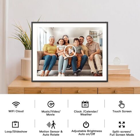 إطار صور رقمي ذكي مقاس 19 بوصة ثنائي الواي فاي - إطار صور رقمي كبير بسعة 64 جيجابايت، شاشة تعمل باللمس، وظيفة كاملة، مستشعر حركة، مشاركة الصور ومقاطع الفيديو عبر التطبيق أو البريد الإلكتروني على الفور، يمكن تثبيته على الحائط in Kuwait