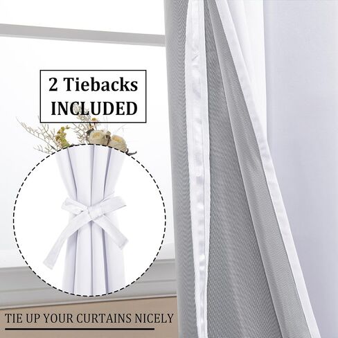 DWCN 100% White Blackout Curtains Short, Double Layer Heat and Full Light Blocking Noise Reducing Grommet Window Curtain Drapes with Black Liner for Kitchen 38 x 54 Inch (2 Panels) in Saudi Arabia