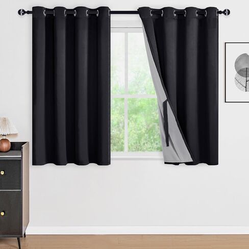 DWCN 100% White Blackout Curtains Short, Double Layer Heat and Full Light Blocking Noise Reducing Grommet Window Curtain Drapes with Black Liner for Kitchen 38 x 54 Inch (2 Panels) in Saudi Arabia