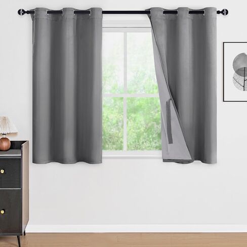 DWCN 100% White Blackout Curtains Short, Double Layer Heat and Full Light Blocking Noise Reducing Grommet Window Curtain Drapes with Black Liner for Kitchen 38 x 54 Inch (2 Panels) in Saudi Arabia