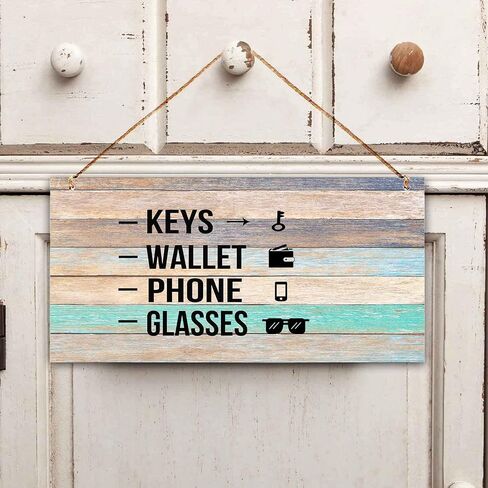 Keys Wallet Phone Glasses Front Door Decorations for All Seasons Funny Wooden Front Porch Decor Hanging Housewarming Gift 12X6 Inch in Saudi Arabia