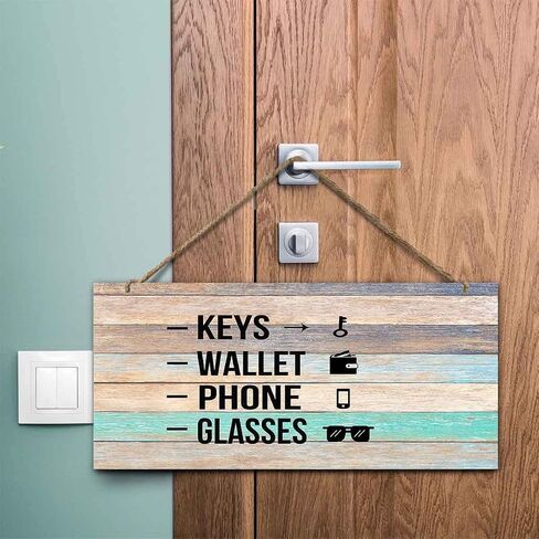 Keys Wallet Phone Glasses Front Door Decorations for All Seasons Funny Wooden Front Porch Decor Hanging Housewarming Gift 12X6 Inch in Saudi Arabia