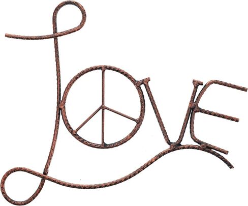 Metal Love/Peace Sign Wall Decor Art - 11" Rustic Hippie Plaque - Rustic Copper Finish in Saudi Arabia
