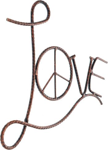 Metal Love/Peace Sign Wall Decor Art - 11" Rustic Hippie Plaque - Rustic Copper Finish in Saudi Arabia