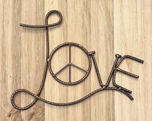 Metal Love/Peace Sign Wall Decor Art - 11" Rustic Hippie Plaque - Rustic Copper Finish in Saudi Arabia