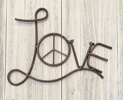 Metal Love/Peace Sign Wall Decor Art - 11" Rustic Hippie Plaque - Rustic Copper Finish in Saudi Arabia