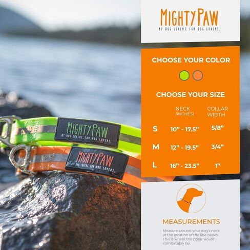 طوق كلب مايتي باو مقاوم للماء - معدات نشطة مقاومة للرائحة - حزام من النايلون المطلي بشريط عاكس - طوق سباحة للكلاب - طوق كلب مقاوم للرائحة - طوق كلب لجميع سلالات الكلاب - (برتقالي، متوسط) in Kuwait