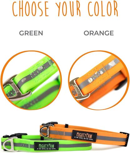 طوق كلب مايتي باو مقاوم للماء - معدات نشطة مقاومة للرائحة - حزام من النايلون المطلي بشريط عاكس - طوق سباحة للكلاب - طوق كلب مقاوم للرائحة - طوق كلب لجميع سلالات الكلاب - (برتقالي، متوسط) in Kuwait