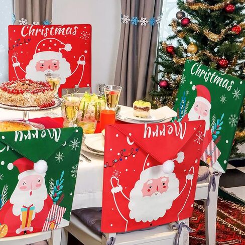 Weldomcor عيد الميلاد كرسي يغطي مجموعة من 4 زينة عيد الميلاد كرسي حامي الأغلفة سانتا قبعة ندفة الثلج هدية عيد ميلاد سعيد الطعام كرسي الظهر يغطي لقضاء عطلة مهرجان حزب المطبخ ديكور المنزل in Kuwait