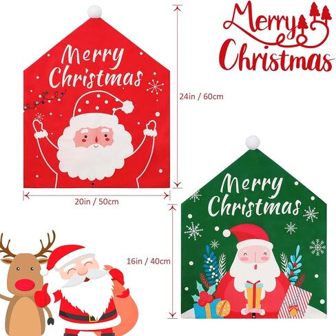 Weldomcor عيد الميلاد كرسي يغطي مجموعة من 4 زينة عيد الميلاد كرسي حامي الأغلفة سانتا قبعة ندفة الثلج هدية عيد ميلاد سعيد الطعام كرسي الظهر يغطي لقضاء عطلة مهرجان حزب المطبخ ديكور المنزل in Kuwait