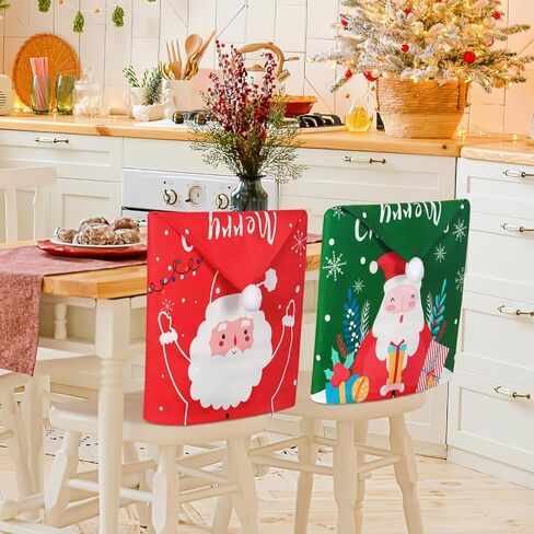 Weldomcor عيد الميلاد كرسي يغطي مجموعة من 4 زينة عيد الميلاد كرسي حامي الأغلفة سانتا قبعة ندفة الثلج هدية عيد ميلاد سعيد الطعام كرسي الظهر يغطي لقضاء عطلة مهرجان حزب المطبخ ديكور المنزل in Kuwait