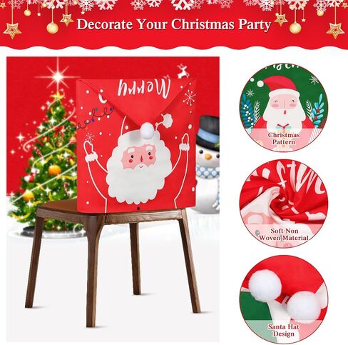 Weldomcor عيد الميلاد كرسي يغطي مجموعة من 4 زينة عيد الميلاد كرسي حامي الأغلفة سانتا قبعة ندفة الثلج هدية عيد ميلاد سعيد الطعام كرسي الظهر يغطي لقضاء عطلة مهرجان حزب المطبخ ديكور المنزل in Kuwait