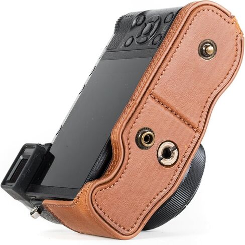 MegaGear Panasonic Lumix DMC-GX85, DMC-GX80 (12-32mm) Ever Ready Leather Camera Case and Strap, with Battery Access - Dark Brown - MG1301 in Saudi Arabia