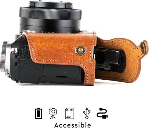 MegaGear Panasonic Lumix DMC-GX85, DMC-GX80 (12-32mm) Ever Ready Leather Camera Case and Strap, with Battery Access - Dark Brown - MG1301 in Saudi Arabia