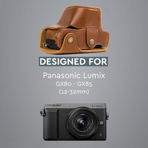 MegaGear Panasonic Lumix DMC-GX85, DMC-GX80 (12-32mm) Ever Ready Leather Camera Case and Strap, with Battery Access - Dark Brown - MG1301 in Saudi Arabia