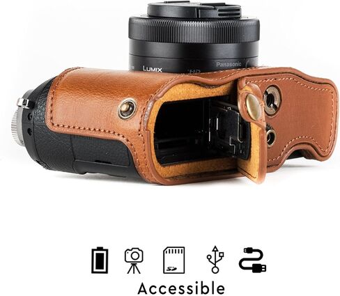 MegaGear Panasonic Lumix DMC-GX85, DMC-GX80 (12-32mm) Ever Ready Leather Camera Case and Strap, with Battery Access - Dark Brown - MG1301 in Saudi Arabia