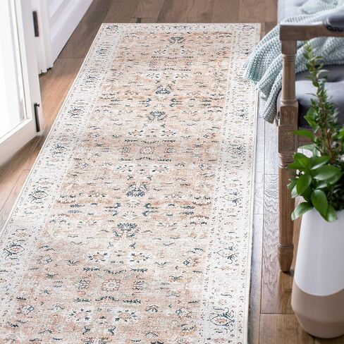 COLLACT Runner Rug 2x6 Area Rug - Hallway Runner Rug Washable Rug Kitchen Rug Vintage Distressed Rug Floral Pink Rug Non Slip Thin Rug Retro Farmhouse Rug for Bedroom Bathroom Laundry Room Doorway in Kuwait