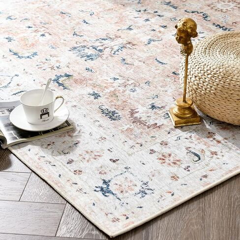 COLLACT Runner Rug 2x6 Area Rug - Hallway Runner Rug Washable Rug Kitchen Rug Vintage Distressed Rug Floral Pink Rug Non Slip Thin Rug Retro Farmhouse Rug for Bedroom Bathroom Laundry Room Doorway in Kuwait