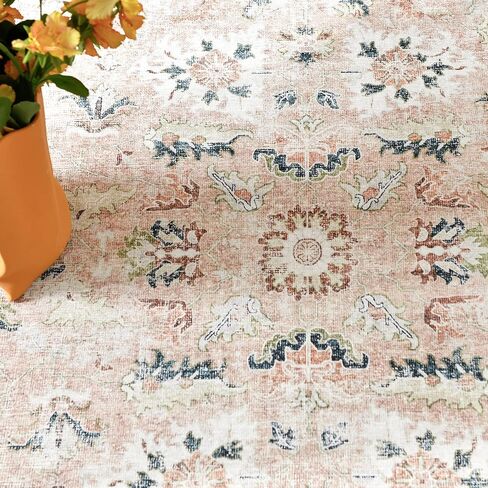 COLLACT Runner Rug 2x6 Area Rug - Hallway Runner Rug Washable Rug Kitchen Rug Vintage Distressed Rug Floral Pink Rug Non Slip Thin Rug Retro Farmhouse Rug for Bedroom Bathroom Laundry Room Doorway in Kuwait