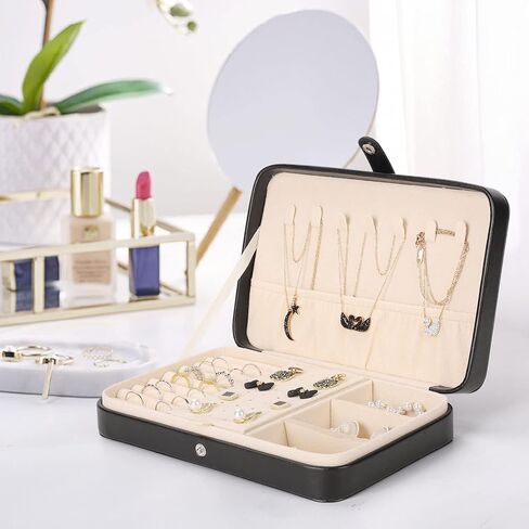 Unistybag صناديق المجوهرات للنساء المحمولة مجوهرات السفر منظم صغير سفر مجوهرات حالة تخزين حامل عرض للأقراط قلادة سوار هدايا للفتيات in Kuwait