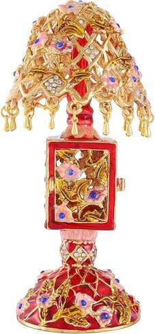 صندوق حلية مجوهرات على شكل مصباح طاولة عتيق من FASSLINO مع حلي كلاسيكية مرسومة يدويًا هدية حرفية لديكور المنزل (أحمر) in Kuwait
