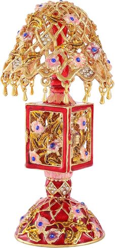 صندوق حلية مجوهرات على شكل مصباح طاولة عتيق من FASSLINO مع حلي كلاسيكية مرسومة يدويًا هدية حرفية لديكور المنزل (أحمر) in Kuwait