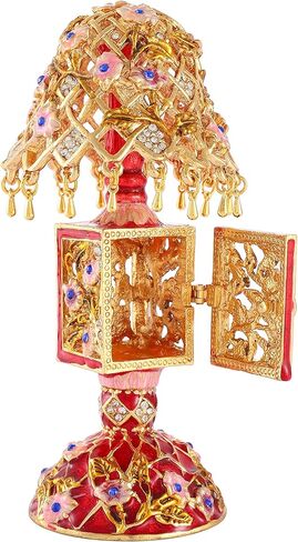 صندوق حلية مجوهرات على شكل مصباح طاولة عتيق من FASSLINO مع حلي كلاسيكية مرسومة يدويًا هدية حرفية لديكور المنزل (أحمر) in Kuwait