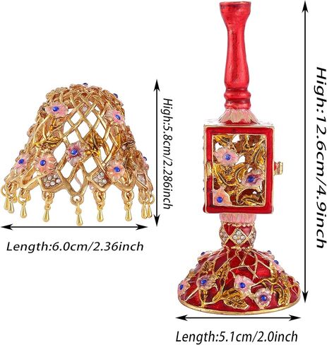صندوق حلية مجوهرات على شكل مصباح طاولة عتيق من FASSLINO مع حلي كلاسيكية مرسومة يدويًا هدية حرفية لديكور المنزل (أحمر) in Kuwait