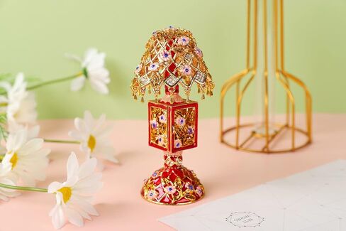 صندوق حلية مجوهرات على شكل مصباح طاولة عتيق من FASSLINO مع حلي كلاسيكية مرسومة يدويًا هدية حرفية لديكور المنزل (أحمر) in Kuwait