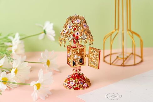 صندوق حلية مجوهرات على شكل مصباح طاولة عتيق من FASSLINO مع حلي كلاسيكية مرسومة يدويًا هدية حرفية لديكور المنزل (أحمر) in Kuwait