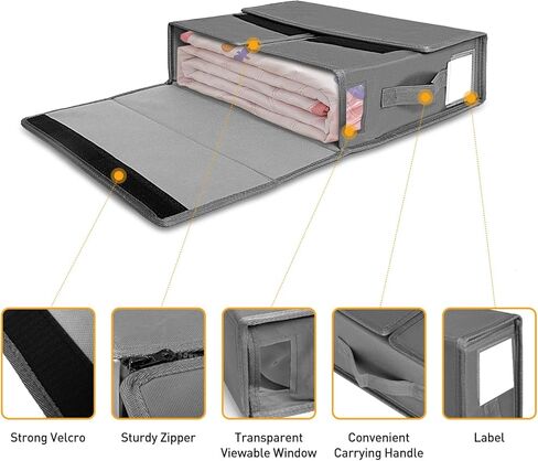 LVETOLS 4 Pack Bed Sheet Organizer Storage,Foldable Storage Box with Zipper for Queen or King Bed Sheets,Linen Closet Organizers and Storage for Duvet Cover Set, Bedding, Blanket in Kuwait