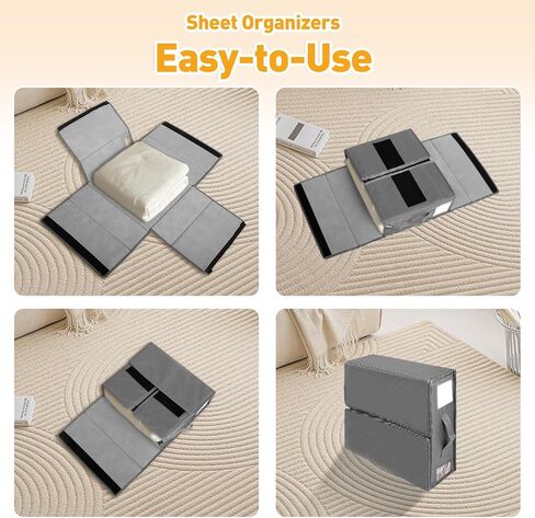 LVETOLS 4 Pack Bed Sheet Organizer Storage,Foldable Storage Box with Zipper for Queen or King Bed Sheets,Linen Closet Organizers and Storage for Duvet Cover Set, Bedding, Blanket in Kuwait