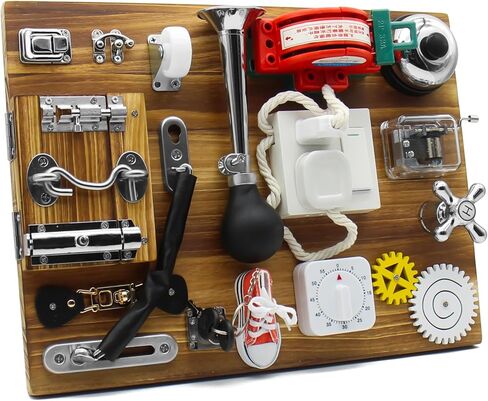 Mostop Toddler Busy Board Montessori Wooden Busy Board with Light Switches, Locks, Shoe Laces, Gears Sensory Travel Toy for Educational Toddler Activities for 3 4 5 6Year Old Boys & Girls in Saudi Arabia