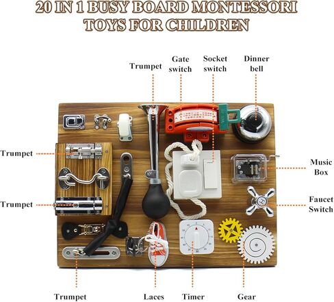 Mostop Toddler Busy Board Montessori Wooden Busy Board with Light Switches, Locks, Shoe Laces, Gears Sensory Travel Toy for Educational Toddler Activities for 3 4 5 6Year Old Boys & Girls in Saudi Arabia
