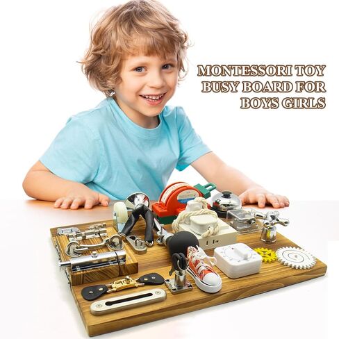 Mostop Toddler Busy Board Montessori Wooden Busy Board with Light Switches, Locks, Shoe Laces, Gears Sensory Travel Toy for Educational Toddler Activities for 3 4 5 6Year Old Boys & Girls in Saudi Arabia