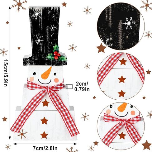 Spiareal 3 Pcs Snowman Christmas Decoration Snowman Tabletop Figurine Wooden Rustic Desktop Centerpieces Snowman Tiered Tray Decor for Xmas Party in Saudi Arabia