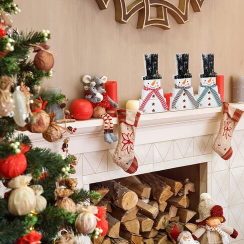 Spiareal 3 Pcs Snowman Christmas Decoration Snowman Tabletop Figurine Wooden Rustic Desktop Centerpieces Snowman Tiered Tray Decor for Xmas Party in Saudi Arabia